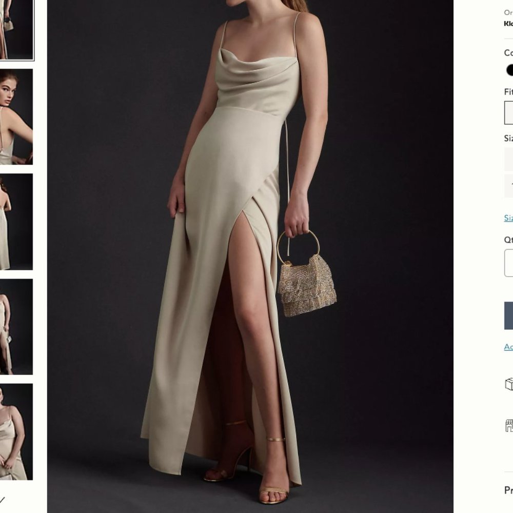 BHLDN Remy cowl-neck faux-wrap satin gown in Champagne